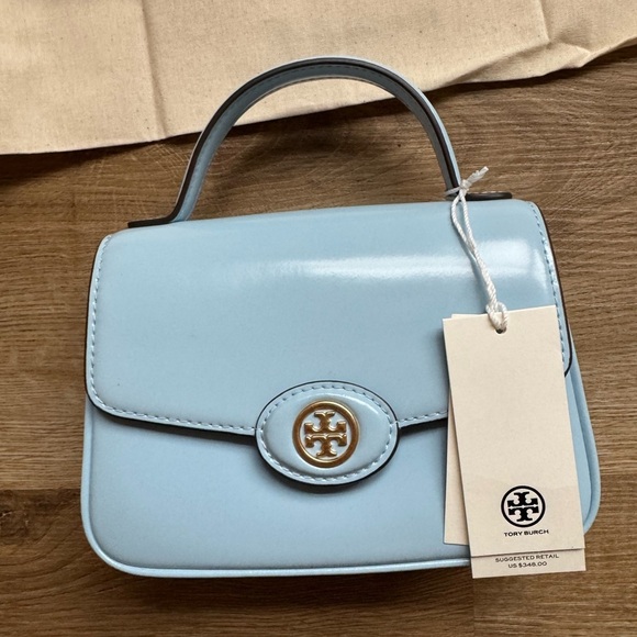 NWT Tory Burch Pale Blue Small Robinson Spazzolato Top Handle Bag - Picture 4 of 11
